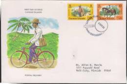 O) 1980 CAYMAN ISLANDS, WALKING MAIL CARRIER, MOUNTED MAIL CARRIER, FDC USED. - Iles Caïmans