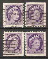 Canada  1954-62  Queen Elizabeth II (o) 4c - Single Stamps