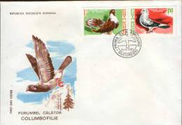 Romania-First Day Cover 1981-Brown The Pigeon And Pigeon Player - Tauben & Flughühner