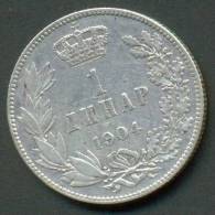 SERBIA , 1 DINAR 1904 ,UNCLEANED SILVER COIN - Serbia