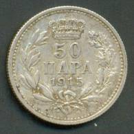 SERBIA , 50 PARA 1915 , WITH DESIGNERS SIGNATURE , COIN DIE ALIGNMENT, UNCLEANED SILVER COIN - Servië