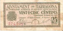 BILLETE DE 25 CTS DEL AJUNTAMENT DE TARRAGONA  (BANKNOTE) - Other & Unclassified