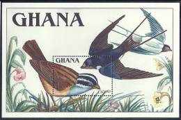 Ghana 1989 Birds  Aves Oiseaux Vegels - Buntings, New World Sparrows & Allies -  Cinnamon Breasted Bunting Sheet MNH - Rondini