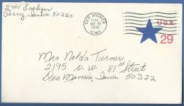 USA 29c, Prepaid Postal Stationary Cover, Used, Des Moines, Iowa, 1991, Blue Star - 1981-00