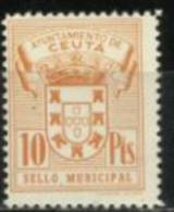 243A--10 PESETAS  ANTIGUO SELLO LOCAL ESPAÑA .FISCAL NUEVO **.LOCAL ,PROVINCIA ESPAÑOLA EN AFRICA CEUTA LUJO GOMA MNH - Emisiones Nacionalistas