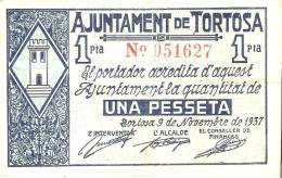 BILLETE DE 1 PTA DEL AJUNTAMENT DE TORTOSA DEL AÑO 1937  (BANKNOTE) - Andere & Zonder Classificatie