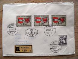 Cover Sent In Austria Osterreich, Ersttag FDC, Registered, Innsbruck Tirol Coat Of Arms - Covers & Documents