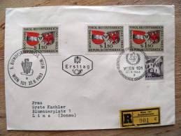 Cover Sent In Austria Osterreich, Ersttag FDC, Registered, Wien Tirol Coat Of Arms, Special Cancel Atomenergie - Lettres & Documents