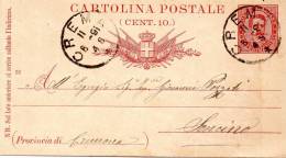 1891 CARTOLINA CON ANNULLO CREMA - Stamped Stationery