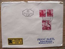 Cover Sent In Austria Osterreich, Ersttag FDC,  Registered, Wien, Wiederaufbau - Cartas & Documentos