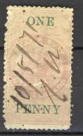 New Zealand 1871, Queen Victoria - One Penny - Revenue - Fiscal (o), Used - Postal Fiscal Stamps