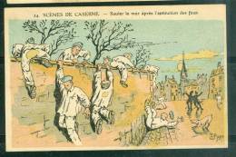 Illustration Signée   - " Lscènes De Caserne - Sauter Le Mur Après L'extinction Des Feux .. " - Bce05 - Humour