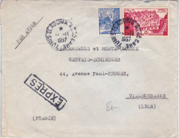 TUNISIE - 1957 -  ENVELOPPE EXPRES ! Par AVION De TUNIS EL AOUINA Pour La FRANCE - Cartas & Documentos