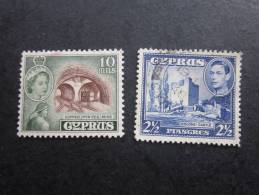 2 Stamps -Timbres Oblitérés  Collection  —>:Chypre  CYPRUS  Protectorat Britannique: Mine Et Château - Cyprus (...-1960)