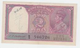 India 2 Rupees 1943 AXF (pinhole + Grafiti) P 17b - India