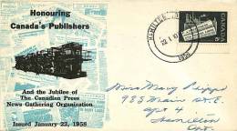 1958  Newspaper Industry  Sc 375  Unknown Cachet  Hamilton ON Date Stamp Cancel - 1952-1960