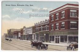 NEBRASKA CITY NE- STREET SCENE With CARS - 1910s Postcard -TOWN VIEW-AUTOMOBILES [c3591] - Altri & Non Classificati