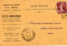 SAINT DIE (88) Carte Commerciale Publicitaire Quincaillerie Andrez Brajon - Saint Die