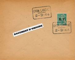 ENVELOPPE TIMBREE AVEC CACHET DU 2-9-44 - LYON LIBERE - TIMBRE SURCHARCHE R.F. - Libération