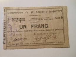 Aisne 02 Flavigny-le-petit , 1ère Guerre Mondiale 1 Franc 15-8-1915 R - Bons & Nécessité