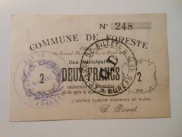 Aisne 02 Foreste , 1ère Guerre Mondiale 2 Francs 15-4-1915 - Bons & Nécessité