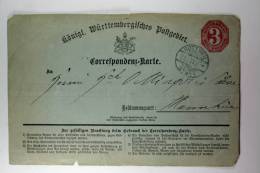 Germany: Württemberg, Correspondenz-Karte, Mi P2, Rotweil To Mannheim, 1871 - Entiers Postaux