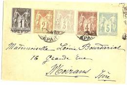 LCE5 - EP ENV.SAGE 5c + SAGES 1c+2c+3c+4c  DEPART(?) / MOIRANS MAI 1896 - Enveloppes Types Et TSC (avant 1995)