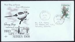 1968  Gray Jays Birds  Sc 478  Rose Craft Cachet Calgary AB Datestamp Cancel - 1961-1970