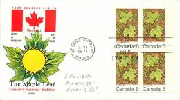 1971 Maple Leafs In Summer Sc 536  No Inscription UR Block Of 4 Cole Cover - 1961-1970