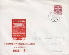 Denmark PHILATELIST KLUB Frimærkeudstilling Stamp Exhibition Cachet Brotype HILLERØD 1942 Cover Brief Wellenlinien - Storia Postale