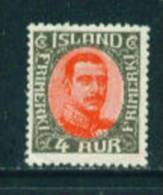 ICELAND - 1920 Christian X 4a Mounted Mint - Unused Stamps