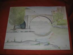 1 Aquarelle Efg Le Vigan Le Vieux Pont - Aquarel