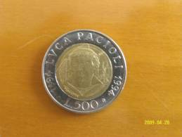500 LIRE BIMETALLICO LUCA PACIOLI 1994  SPL - 500 Liras