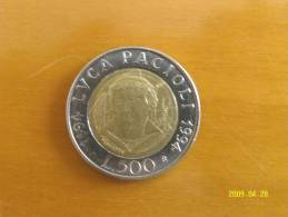 500 LIRE BIMETALLICO LUCA PACIOLI 1994  SPL - 500 Lire