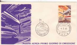 1-San Marino-Saint-Marin-Posta Aerea-Poste Aérienne-Air Mail-500L.1965-Primo Giorno Emissione-F.D.C.-First Day Of Issue - Brieven En Documenten