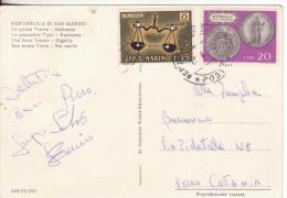 5-San Marino-Saint-Marin-Affrancatura-Affranchissement-Postage 1975-L.15+20-Zodiaco-Monete-Numismatica - Covers & Documents