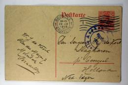 Germany: 1915 Ganzsache Mi P2, Bruxelles To Slagharen Holland, Dutch Army, Sensor Aachen - Occupation 1914-18