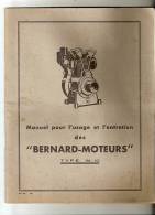 Manuel Pour L'usage,l'entretien, Bernard Moteurs Type W.10. Moteur Bernard - Agriculture