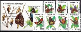 NICARAGUA Papillons, Insectes (yvert N° 1582/88 +BF 201) **  MNH Perforate - Papillons