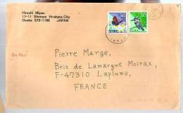 Lettre Cover Japon Japan Nippon Air Mail Osaka Pour La France - CAD Hirakata 29-09-2003 / 2 Tp Oiseau & Papillon - Lettres & Documents