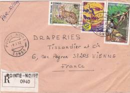 MARCOPHILIE, CONGO,1982, RECOMMANDE POINTE NOIRE, Affranchissement Composé Pour La FRANCE Serval Handicape Cochenil/3725 - Otros & Sin Clasificación