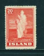 ICELAND - 1938 The Great Geyser 20a Mounted Mint - Nuovi