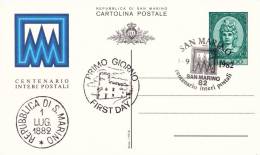 B02  Carte Postale FDC De San Marino - 100ème Anniversaire - Du 01-09-1982 - Interi Postali