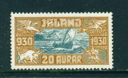 ICELAND - 1930 Air Parliamentary Millenary 20a Mounted Mint - Unused Stamps