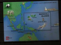 Marshall 1987 N° BF 3 ** Avion, Aviation, Vol Circumterrestre, Amélia Earhart, Elephant, Panda, Kangourou, Pecheur - Marshall Islands