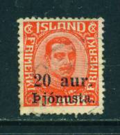 ICELAND - 1922 Christian X Optd Pjonusta 20a On 10a Official Used As Scan - Officials