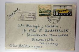 Switserland: Airmail Cover 380 Autopostkt, Schweizautomobil 3, 600 Jahre Zürich In Der Eidgenossenschaft 1951, To Jersey - Lettres & Documents