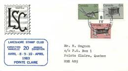 1983  Mid-value Definitives  Artefacts Sc 927, 929, 932 Lakeshore Stamp Club Cachet Pointe-Claire QC Datestamp Cancel - 1981-1990