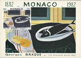 MONACO - Peintre Georges Braque - Timbre Et Tampon Jour D'émission 1982 - Cartes-Maximum (CM)