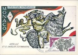 MONACO - Croix Rouge Nomégasque - HERCULE - Timbre Et Tampon Jour D'émission 1982 - Maximum Cards